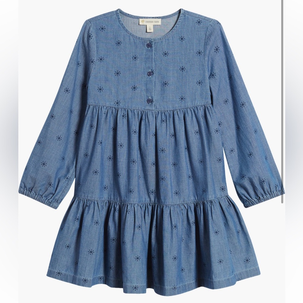 Tucker + Tate. Sun Design, Tiered Long Sleeve Denim Dress. Size 7.